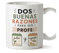 MUGFFINS regalo profesora divertida | regalo profesor divertido | taza profe Dos buenas razones para ser profe: julio y agosto en Español 330 Ml | cerámica resistente | Enseñanza v3