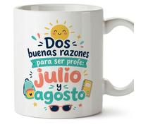 MUGFFINS regalo profesora divertida | regalo profesor divertido | taza profe Dos buenas razones para ser profe: julio y agosto en Español 330 Ml | cerámica resistente | Infantil v4