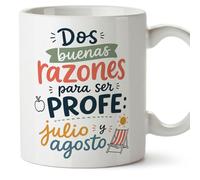 MUGFFINS regalo profesora divertida | regalo profesor divertido | taza profe Dos buenas razones para ser profe: julio y agosto en Español 330 Ml | cerámica resistente | Enseñanza v1