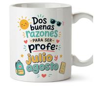 MUGFFINS regalo profesora divertida | regalo profesor divertido | taza profe Dos buenas razones para ser profe: julio y agosto en Español 330 Ml | cerámica resistente | Infantil v3