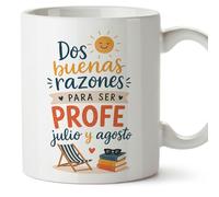 MUGFFINS regalo profesora divertida | regalo profesor divertido | taza profe Dos buenas razones para ser profe: julio y agosto en Español 330 Ml | cerámica resistente | Enseñanza v5