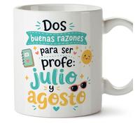 MUGFFINS regalo profesora divertida | regalo profesor divertido | taza profe Dos buenas razones para ser profe: julio y agosto en Español 330 Ml | cerámica resistente | Infantil v1