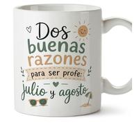 MUGFFINS regalo profesora divertida | regalo profesor divertido | taza profe Dos buenas razones para ser profe: julio y agosto en Español 330 Ml | cerámica resistente | Enseñanza v6