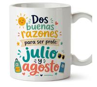 MUGFFINS regalo profesora divertida | regalo profesor divertido | taza profe Dos buenas razones para ser profe: julio y agosto en Español 330 Ml | cerámica resistente | Infantil v2