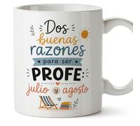 MUGFFINS regalo profesora divertida | regalo profesor divertido | taza profe Dos buenas razones para ser profe: julio y agosto en Español 330 Ml | cerámica resistente | Enseñanza v4