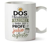 MUGFFINS regalo profesora divertida | regalo profesor divertido | taza profe Dos buenas razones para ser profe: julio y agosto en Español 330 Ml | cerámica resistente | Enseñanza v2
