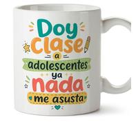 MUGFFINS regalo profesora divertida | regalo profesor divertido | taza profe Doy clase a adolescentes ya nada me asusta en Español 330 Ml | cerámica resistente | Infantil v1