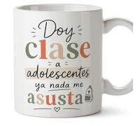 MUGFFINS regalo profesora divertida | regalo profesor divertido | taza profe Doy clase a adolescentes ya nada me asusta en Español 330 Ml | cerámica resistente | Enseñanza v1