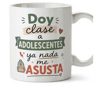 MUGFFINS regalo profesora divertida | regalo profesor divertido | taza profe Doy clase a adolescentes ya nada me asusta en Español 330 Ml | cerámica resistente | Enseñanza v3