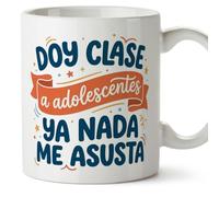 MUGFFINS regalo profesora divertida | regalo profesor divertido | taza profe Doy clase a adolescentes ya nada me asusta en Español 330 Ml | cerámica resistente | Profesorado v5