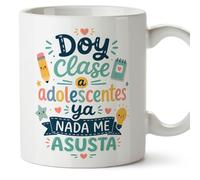 MUGFFINS regalo profesora divertida | regalo profesor divertido | taza profe Doy clase a adolescentes ya nada me asusta en Español 330 Ml | cerámica resistente | Infantil v7