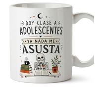MUGFFINS regalo profesora divertida | regalo profesor divertido | taza profe Doy clase a adolescentes ya nada me asusta en Español 330 Ml | cerámica resistente | Enseñanza v2
