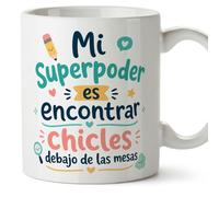 MUGFFINS regalo profesora divertida | regalo profesor divertido | taza profe Mi superpoder es encontrar chicles debajo de las mesas en Español 330 Ml | cerámica resistente | Infantil v2