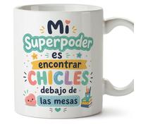 MUGFFINS regalo profesora divertida | regalo profesor divertido | taza profe Mi superpoder es encontrar chicles debajo de las mesas en Español 330 Ml | cerámica resistente | Infantil v5