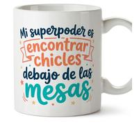 MUGFFINS regalo profesora divertida | regalo profesor divertido | taza profe Mi superpoder es encontrar chicles debajo de las mesas en Español 330 Ml | cerámica resistente | Profesorado v4