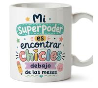 MUGFFINS regalo profesora divertida | regalo profesor divertido | taza profe Mi superpoder es encontrar chicles debajo de las mesas en Español 330 Ml | cerámica resistente | Infantil v3
