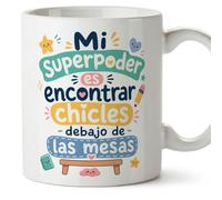 MUGFFINS regalo profesora divertida | regalo profesor divertido | taza profe Mi superpoder es encontrar chicles debajo de las mesas en Español 330 Ml | cerámica resistente | Infantil v4