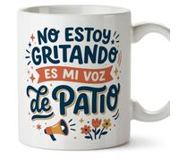 MUGFFINS regalo profesora divertida | regalo profesor divertido | taza profe No estoy gritando es mi voz de patio en Español 330 Ml | cerámica resistente | Profesorado v3