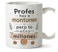 MUGFFINS regalo profesora divertida | regalo profesor divertido | taza profe Profes hay a montones pero tú vales millones en Español 330 Ml | cerámica resistente | Enseñanza v1