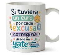 MUGFFINS regalo profesora divertida | regalo profesor divertido | taza profe Si tuviera un euro por cada excusa corregiría desde un yate en Español 330 Ml | cerámica resistente | Infantil v3