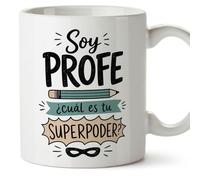 MUGFFINS regalo profesora divertida | regalo profesor divertido | taza profe Soy profe ¿cuál es tu superpoder? en Español 330 Ml | cerámica resistente | Enseñanza v3
