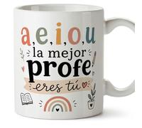 MUGFFINS regalo profesora divertida | taza profe con frase a,e,i,o,u la mejor profe eres tú en Español | detalle maestra original | cerámica 330 Ml 11 oz | Enseñanza v1