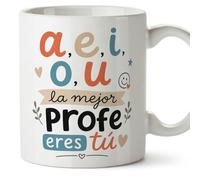 MUGFFINS regalo profesora divertida | taza profe con frase a,e,i,o,u la mejor profe eres tú en Español | detalle maestra original | cerámica 330 Ml 11 oz | Enseñanza v3
