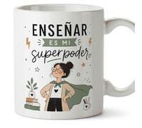 MUGFFINS regalo profesora divertida | taza profe con frase Enseñar es mi superpoder en Español | detalle maestra original | cerámica 330 Ml 11 oz | Enseñanza v2