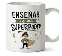 MUGFFINS regalo profesora divertida | taza profe con frase Enseñar es mi superpoder en Español | detalle maestra original | cerámica 330 Ml 11 oz | Enseñanza v1