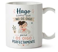 MUGFFINS regalo profesora divertida | taza profe con frase Hago como que no os oigo pero os oigo perfectamente en Español | detalle maestra original | cerámica 330 Ml 11 oz | Enseñanza v1