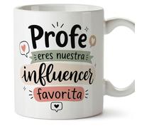 MUGFFINS regalo profesora divertida | taza profe con frase Profe eres nuestra influencer favorita en Español | detalle maestra original | cerámica 330 Ml 11 oz | Enseñanza v4