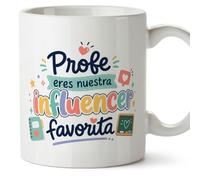 MUGFFINS regalo profesora divertida | taza profe con frase Profe eres nuestra influencer favorita en Español | detalle maestra original | cerámica 330 Ml 11 oz | Infantil v2