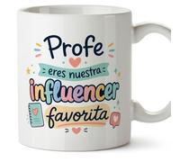 MUGFFINS regalo profesora divertida | taza profe con frase Profe eres nuestra influencer favorita en Español | detalle maestra original | cerámica 330 Ml 11 oz | Infantil v3