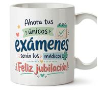 MUGFFINS regalo profesora jubilación | Taza profe con frase Ahora tus únicos exámenes serán los médicos ¡Feliz jubilación! en Español | Cerámica 330 Ml 11 oz | Infantil v6