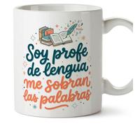 MUGFFINS regalo profesora lengua | Taza profe con frase Soy profe de lengua me sobran las palabras en Español 330 Ml/11 oz | Cerámica resistente microondas y lavavajillas | Profesorado v2
