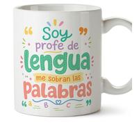 MUGFFINS regalo profesora lengua | Taza profe con frase Soy profe de lengua me sobran las palabras en Español 330 Ml/11 oz | Cerámica resistente microondas y lavavajillas | Infantil v2