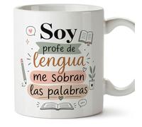 MUGFFINS regalo profesora lengua | Taza profe con frase Soy profe de lengua me sobran las palabras en Español 330 Ml/11 oz | Cerámica resistente microondas y lavavajillas | Enseñanza v2