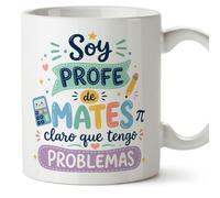 MUGFFINS regalo profesora matemáticas | taza profe con frase Soy profe de mates claro que tengo problemas en Español | cerámica 330 Ml 11 oz | desayuno | Infantil v8
