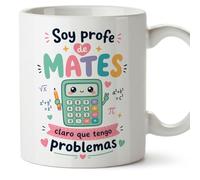 MUGFFINS regalo profesora matemáticas | taza profe con frase Soy profe de mates claro que tengo problemas en Español | cerámica 330 Ml 11 oz | desayuno | Infantil v7