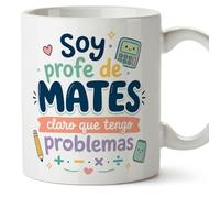 MUGFFINS regalo profesora matemáticas | taza profe con frase Soy profe de mates claro que tengo problemas en Español | cerámica 330 Ml 11 oz | desayuno | Infantil v2