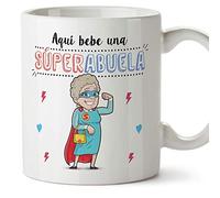 MUGFFINS Taza Abuela - Aquí Bebe Una Super Abuela - Taza Desayuno/Idea Regalo Original/Día de la madre para Abuelitas. Cerámica 350 mL…