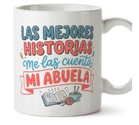 MUGFFINS taza abuela con frase Las mejores historias me las cuenta mi abuela en Español | regalo original cumpleaños navidad | 330 Ml 11 oz | Abuelitos-3 v3
