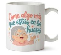 MUGFFINS taza abuela divertida con frase Come algo más que estás en los huesos en Español | regalo cumpleaños navidad | 330 Ml 11 oz | Abuelitos-3 v4