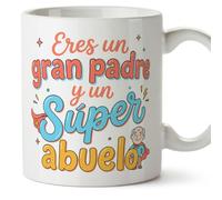 MUGFFINS taza abuelo con frase Eres un gran padre y un súper abuelo en Español | regalo original | cumpleaños, navidad | 330 Ml / 11 oz | Abuelitos-3 v3
