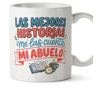 MUGFFINS taza abuelo con frase Las mejores historias me las cuenta mi abuelo en Español | regalo original | cumpleaños, navidad | 330 Ml / 11 oz | Abuelitos-3 v3