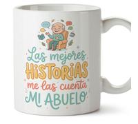 MUGFFINS taza abuelo con frase Las mejores historias me las cuenta mi abuelo en Español | regalo original | cumpleaños, navidad | 330 Ml / 11 oz | Abuelitos-3 v1