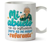 MUGFFINS taza abuelo con frase Mi abuelo no es influencer pero es mi mayor referente en Español | regalo original | cumpleaños, navidad | 330 Ml / 11 oz | Abuelitos-3 v2