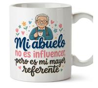 MUGFFINS taza abuelo con frase Mi abuelo no es influencer pero es mi mayor referente en Español | regalo original | cumpleaños, navidad | 330 Ml / 11 oz | Abuelitos-3 v1