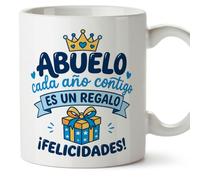 MUGFFINS Taza abuelo cumpleaños idea regalo original con frase Abuelo cada año contigo es un regalo ¡Felicidades! en Español | 330 Ml 11 oz | Abuelitos-3 v2