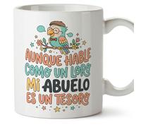 MUGFFINS taza abuelo divertida con frase Aunque hable como un loro mi abuelo es un tesoro en Español | regalo cumpleaños navidad | 330 Ml 11 oz | Abuelitos-3 v4